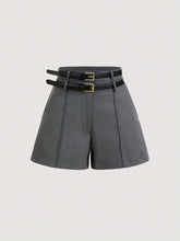 MOD Versatile Double Waistband Wide Leg Gray Shorts, Casual Women's Dress Shorts, Uniform Shorts, Business Wear, Autumn Shorts, Inner Shorts